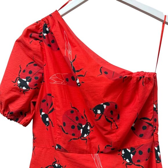 Ladybug Dress Small Tomato Red Cotton One Shoulder Sash Mini by We__Are - Picture 6 of 14